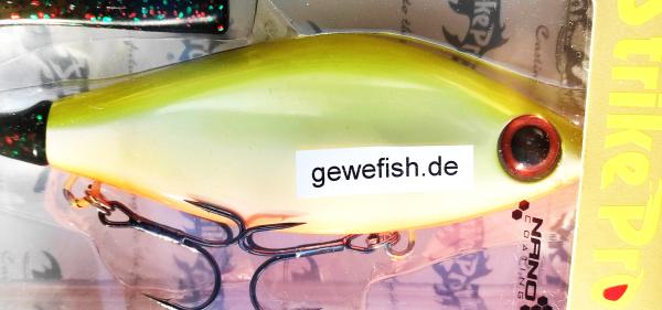 Strike pro,Guppie 11cm shallow, Gewefish Custom grün,weiss,orange uv